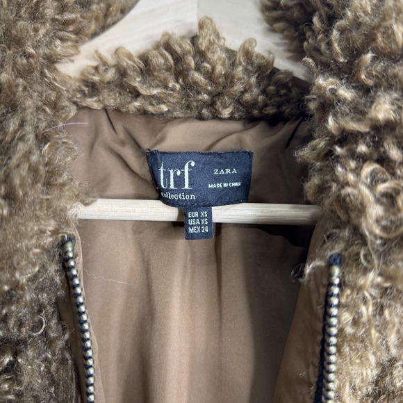 Zara TRF Jacket Womens XS Brown Faux Fur Teddy Bomber Zip Up Cozy Sherpa - Picture 3 of 6